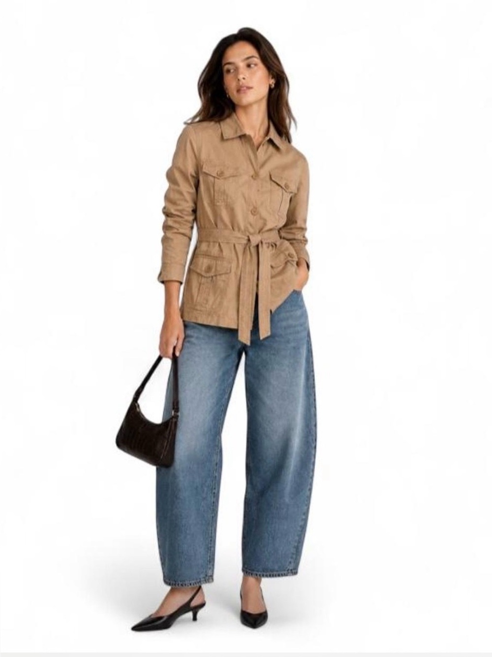 Khaki J.Crew Chino Utility Belted Jacket Cotton Cargo Capsule Military Coat L